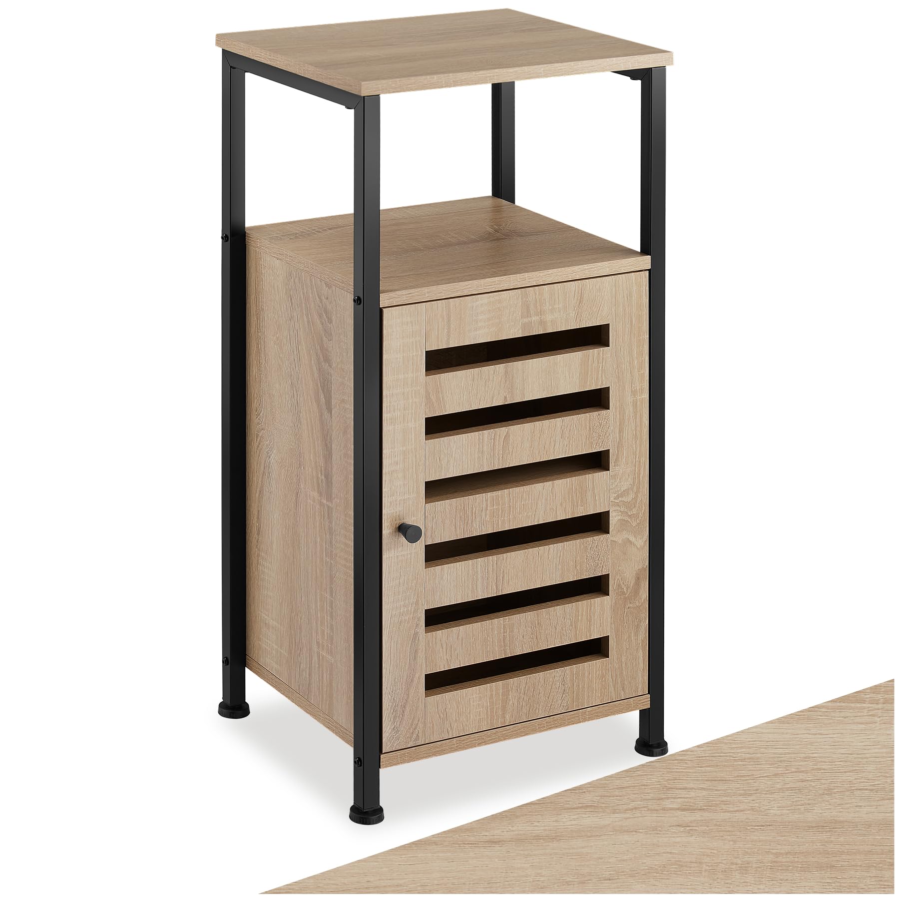 tectake® Beistellschrank schmal, Nachttisch schmal, Nachtkästchen Holz und Metall, Kleiner Schrank mit offener Ablage, Kommode klein, 38,5 x 31,5 x 81 cm - Industrial Holz hell, Eiche Sonoma