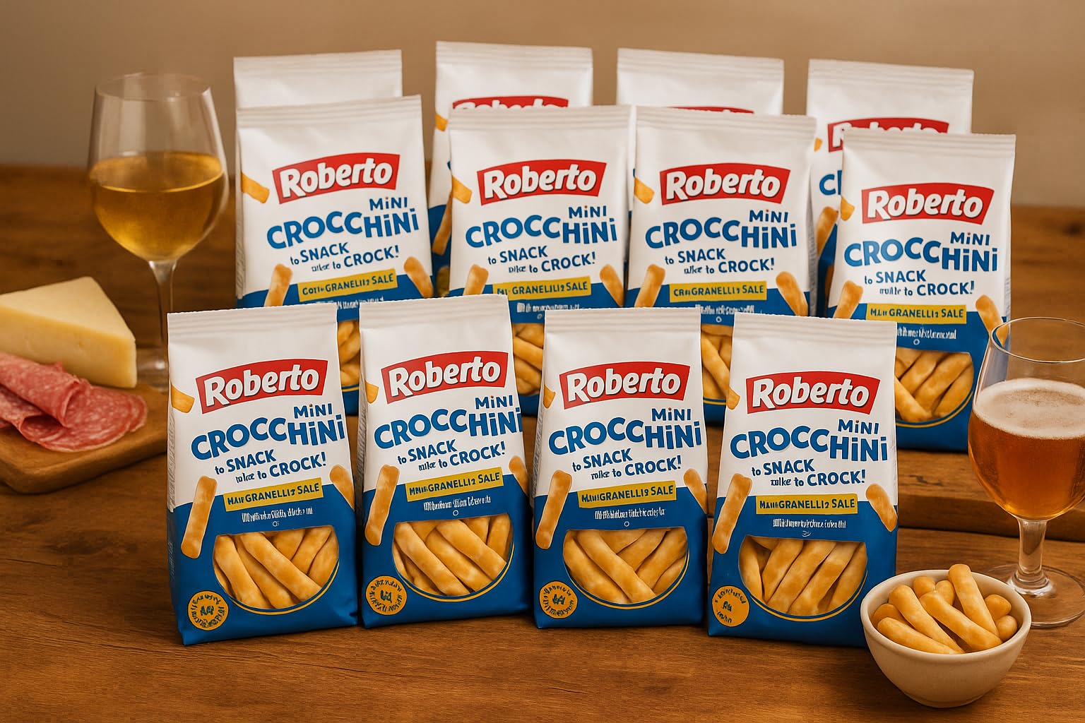 10 Confezioni Mini Crocchini Salati 150g – Grissini con Granelli di Sale, Snack Croccante per Aperitivo, Ideali con Salumi e Formaggi, Totale 1,5 kg