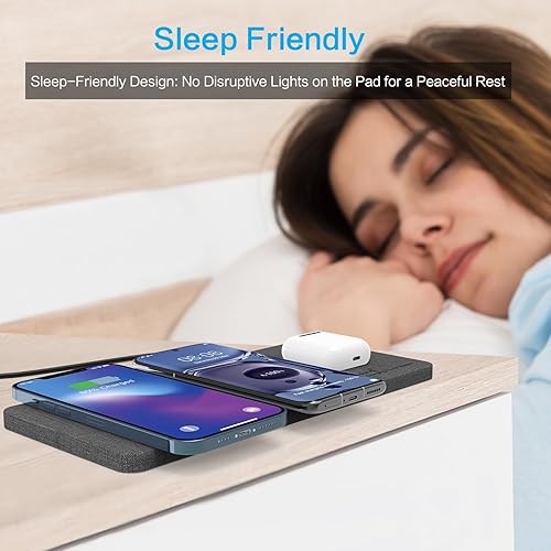 Miniatura 6 de ZealSound Cargador inalámbrico triple, almohadilla de carga, estación de carga ultra delgada y rápida de 3 x 10 W para múltiples dispositivos