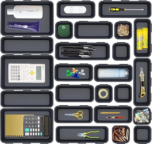 Kutesna Organizador de cajones de escritorio entrelazado con 25 piezas con 4 tamaños para oficina, baño, cocina, maquillaje, herramientas