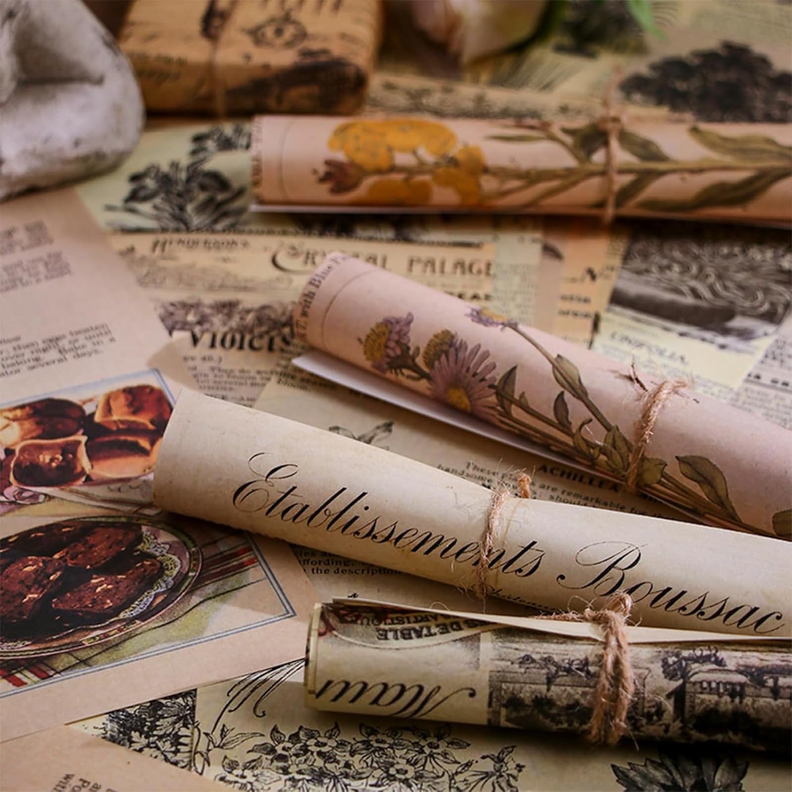 120 Vellen Vintage Scrapbookpapier – 4 Stijlen – 20x14 Cm – Hoogwaardig Knutselpapier – Voor Decoupage, Journaling & Origami – Niet Zelfklevend