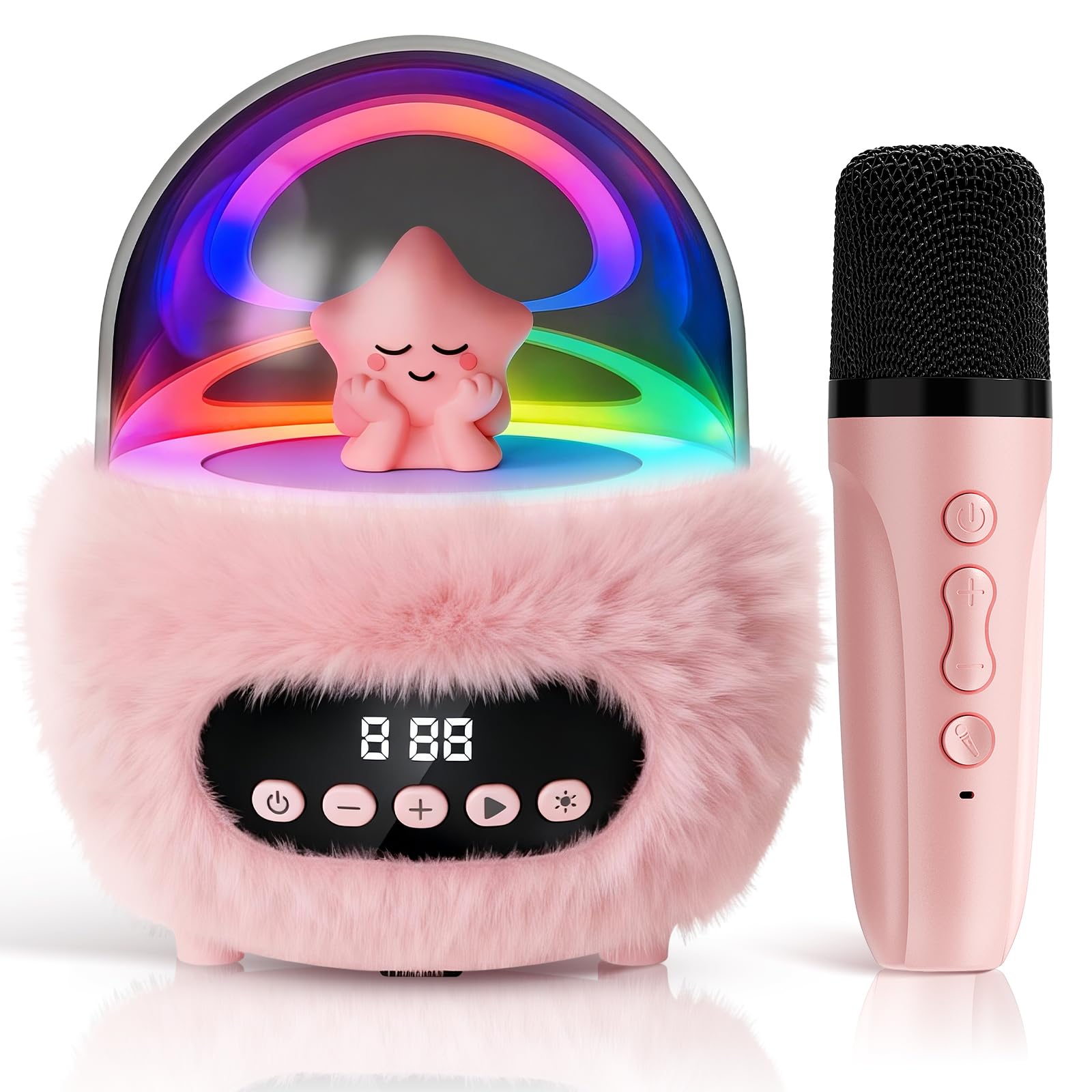Karaoke Machine for Kids 2 Microphones: Portable Wireless Bluetooth Speaker with RGB Disco Lights, 4 Voice Effects, Singing Toy Birthday for Girls Boys Ages 3-10 (Pink)