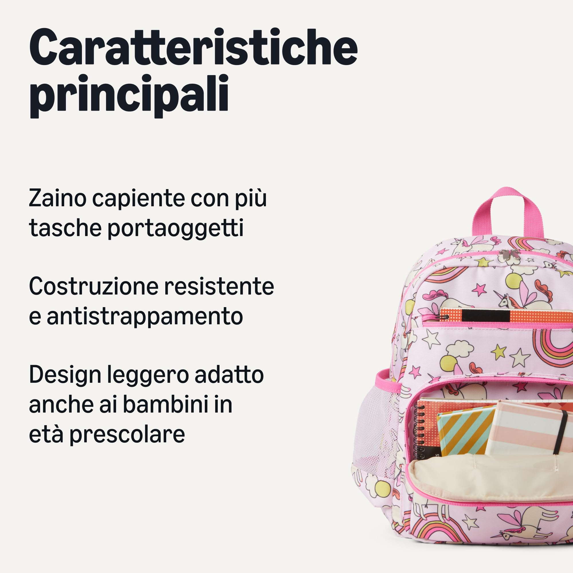 Amazon Essentials, Zaino Scolastico per Bambini con Più Tasche Portaoggetti - Zaino Resistente agli Strappi Per Libri e Materiale Scolastico - Borsa per la Scuola Per Bambini - Rosa