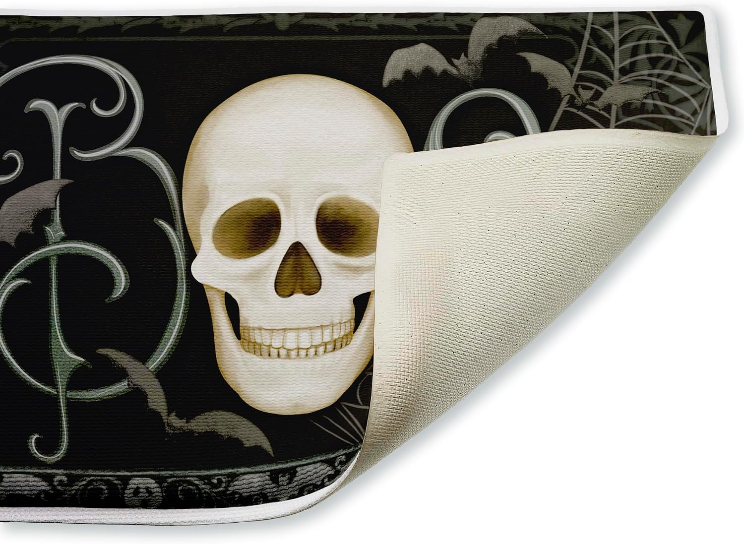 Stupell Industries Boo with Skulls & Bats Plush Bathroom Mat & Bath Rug, Soft Quick-Dry Non-Slip Bathroom Rug with Recycled Foam Cushion, Halloween Spooky Bat Design by Nicole Tamarin, 18"x30"