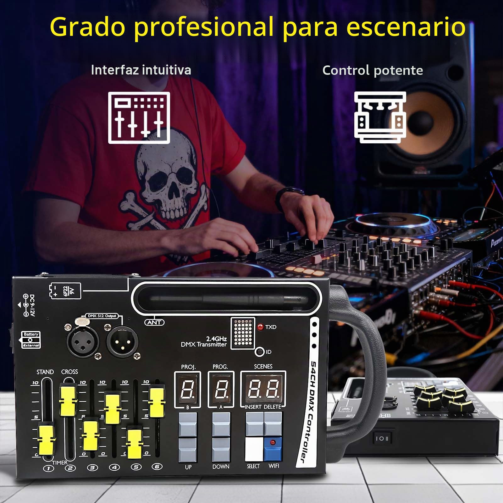DMX512 - Controlador DMX de 54 canales para iluminación DJ compatible con receptores inalámbricos DMX de 2,4 GHz