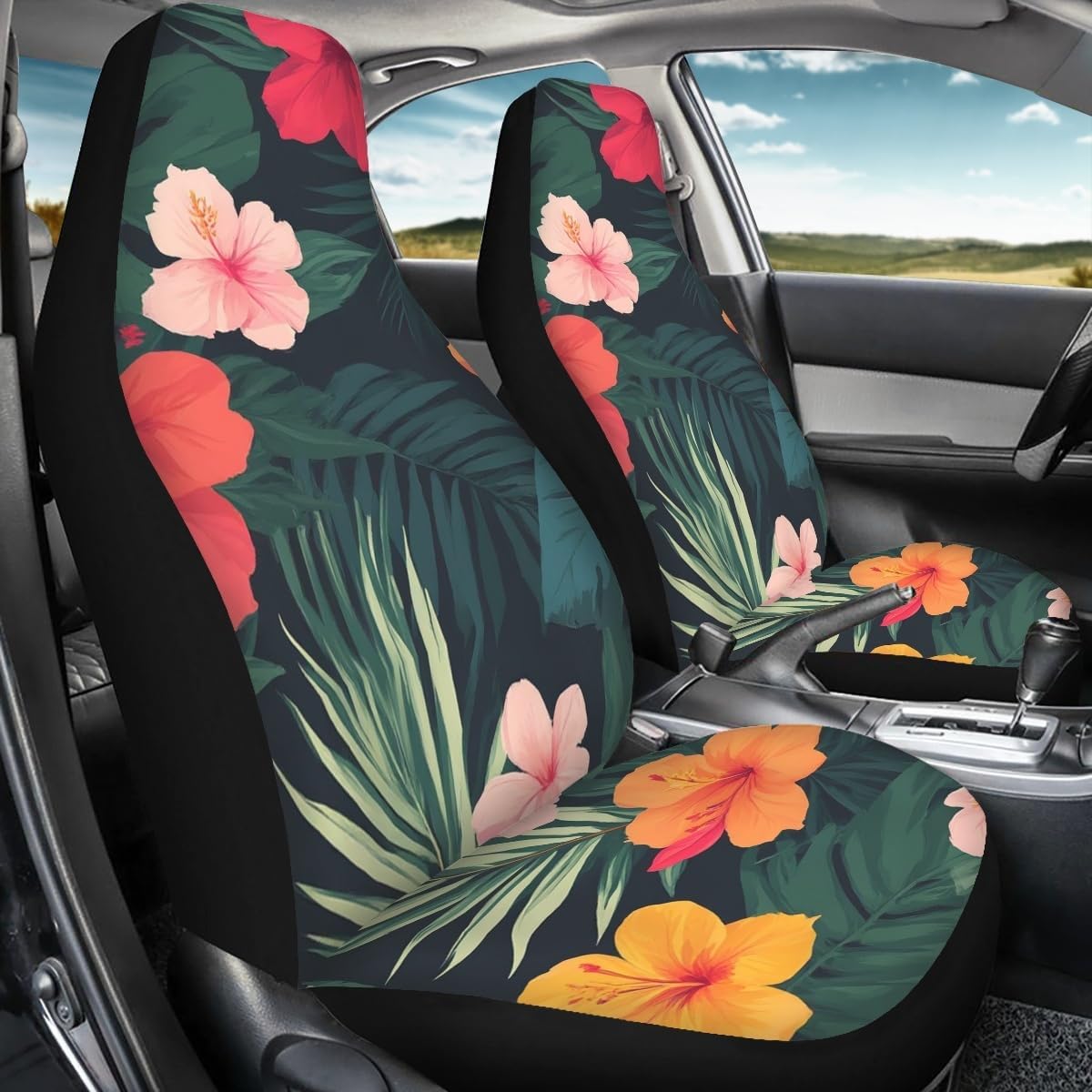 Pehede Car Seat Cover Tropical Flowers Front for Cars, Easy to Install Cover Set, Accessories Auto Trucks Van SUV,2 Packs