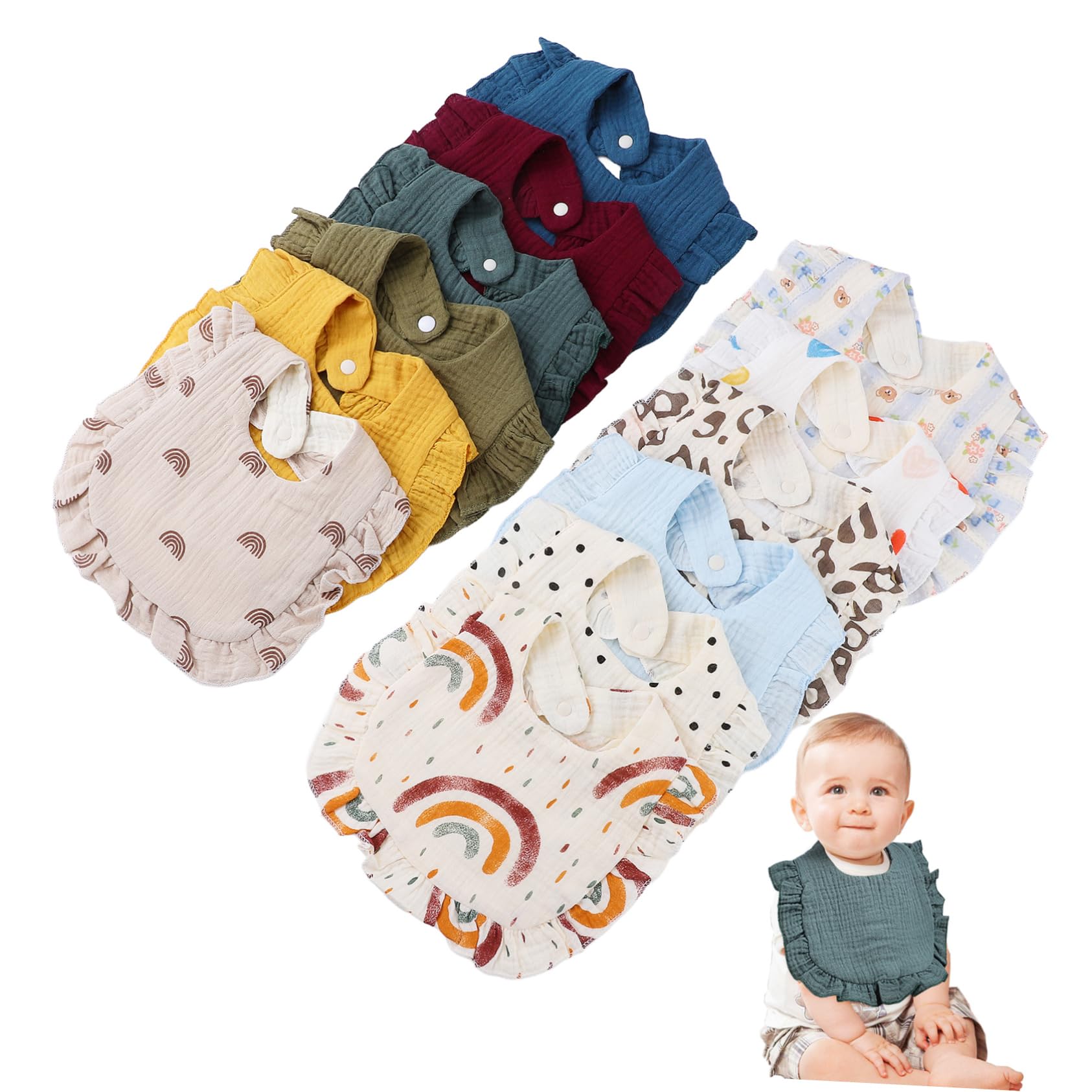 TOYANDONA 12 Pièces Lot de Bavoirs Coton pour Garçon Fille Bavoirs Absorbants Unisexe avec Fermeture à Bouton Designs et Confortables pour Nourrisson et Tout