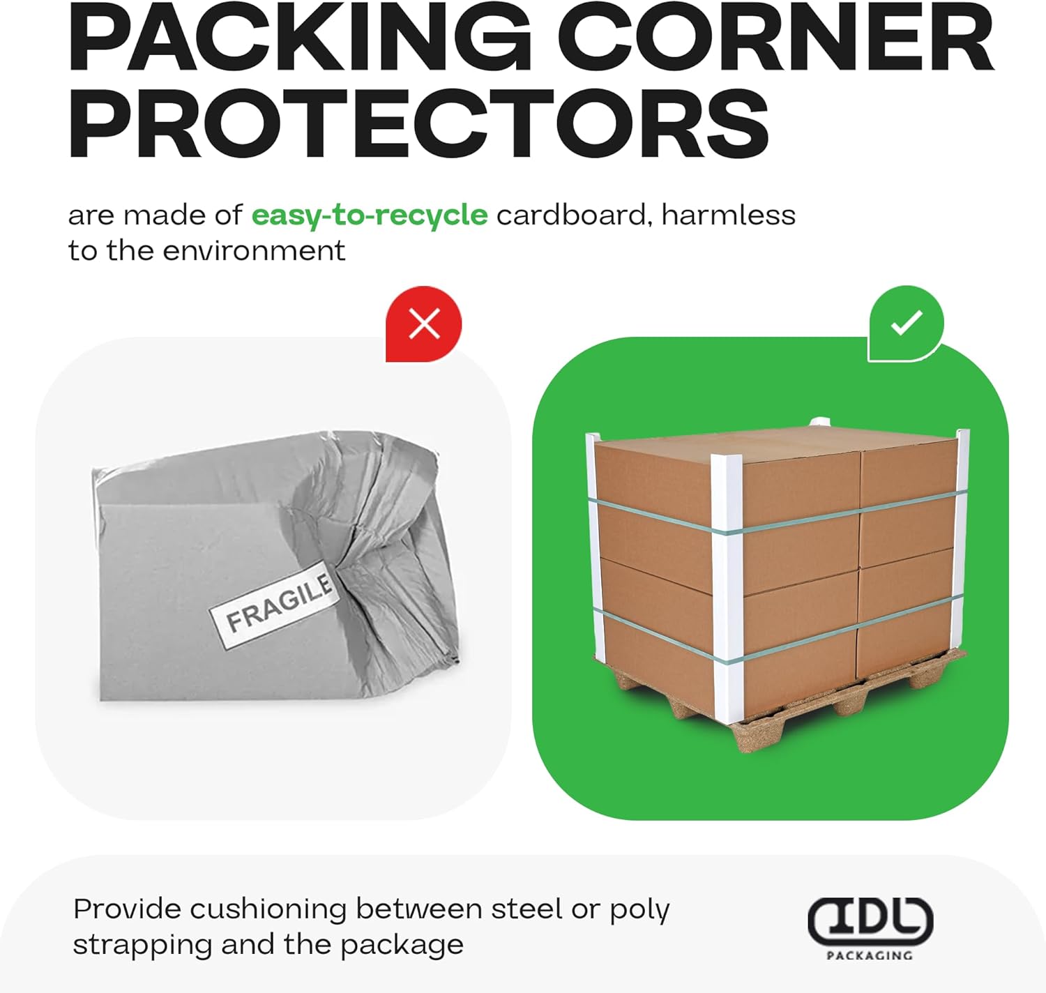 IDL Packaging Cardboard Edge Protector 2 x 2 x 9, Pack of 200 - V-Board Reinforced Cardboard Corners for Shipping - White Kraft Cardboard Corners for Packing - Moving Corner Protectors