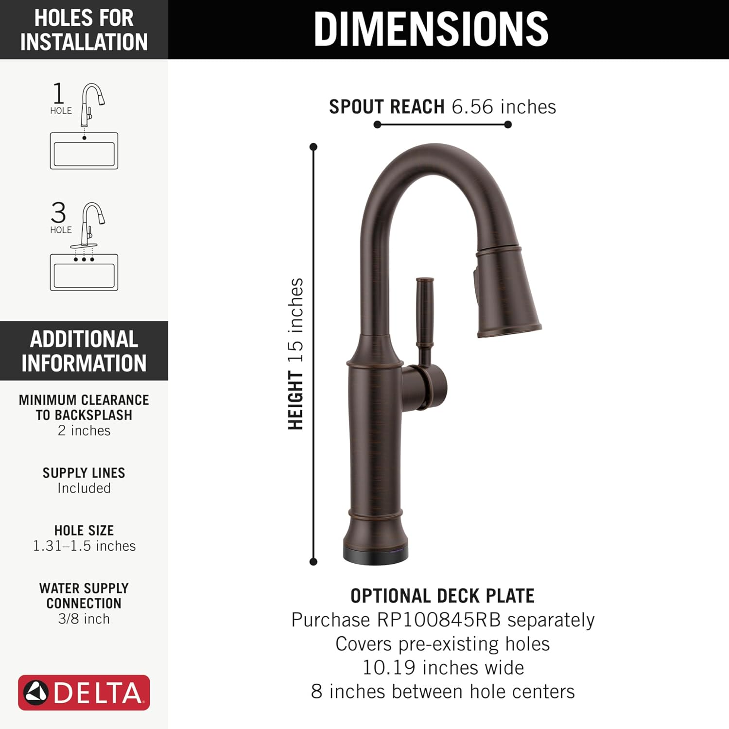 Delta Faucet Renaldi Touchless Bar Faucet with Touch Technology, Bar Sink Faucet Single Hole Oil Rubbed Bronze, Wet Bar Faucets, Prep Sink Faucet, Faucet for Bar Sink, Venetian Bronze 9984TL-RB-DST