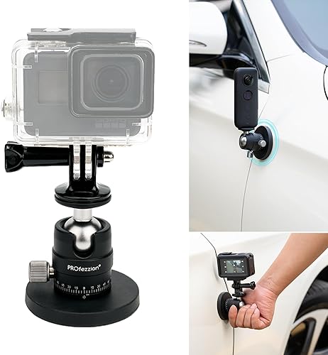 PROfezzion Soporte magnético para GoPro, base de manget fuerte con cabezal de bola desmontable de rotación de 360° para GoPro Hero