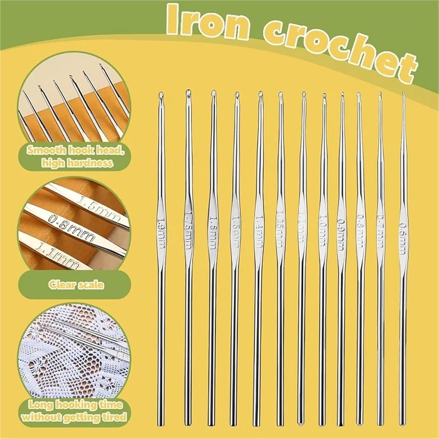 QZYWKDRS Big Eye Steel Sewing Needles Kit, Color Aluminum Crochet Hook Set Stainless Steel Knitting Craft Case Crochet Set Weaving Tools Sewing Tools 100 Piece