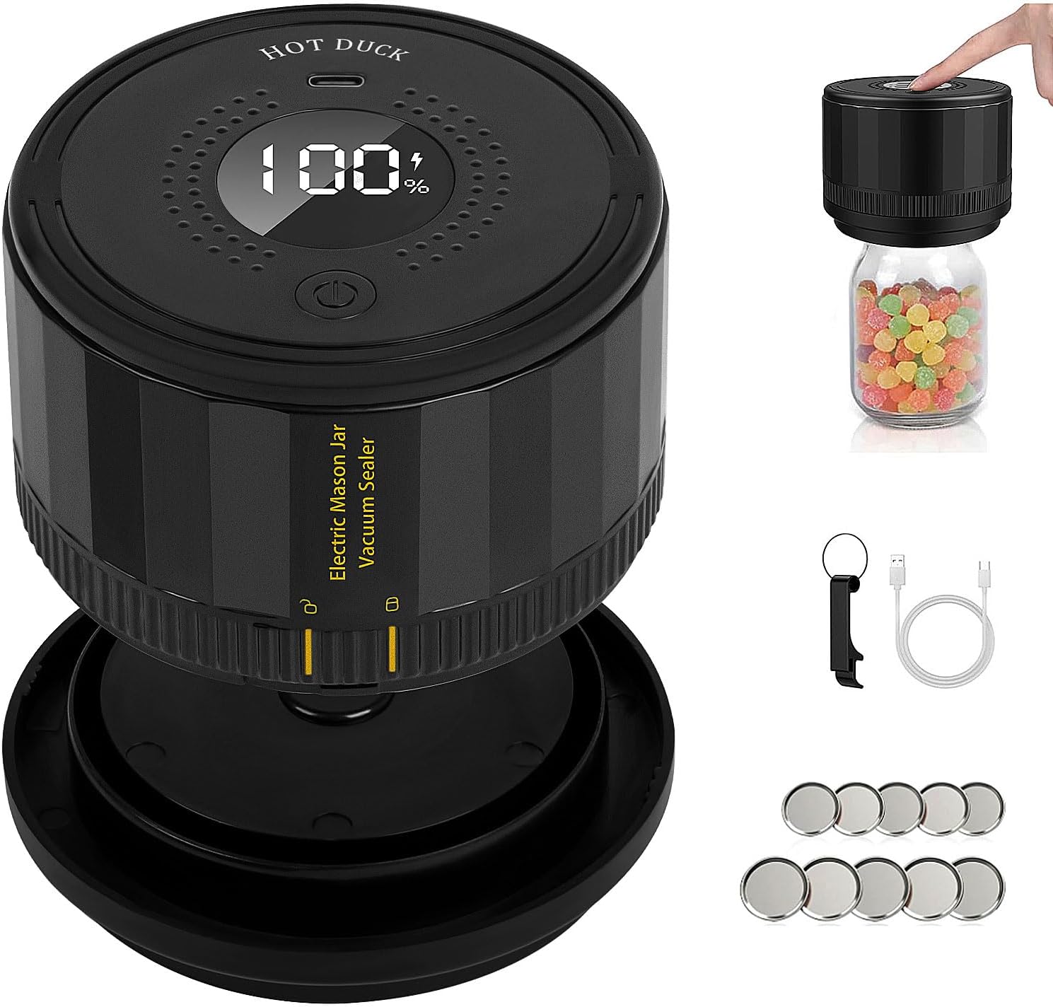 Auto Stop Electric Mason Jar Vacuum Sealer, 2024 Upgrade Smart Mason Genie Vacuum Sealer Kit for Wide Mouth and Regular Mouth Mason Jars,Portable Vacuum Sealer for Jars