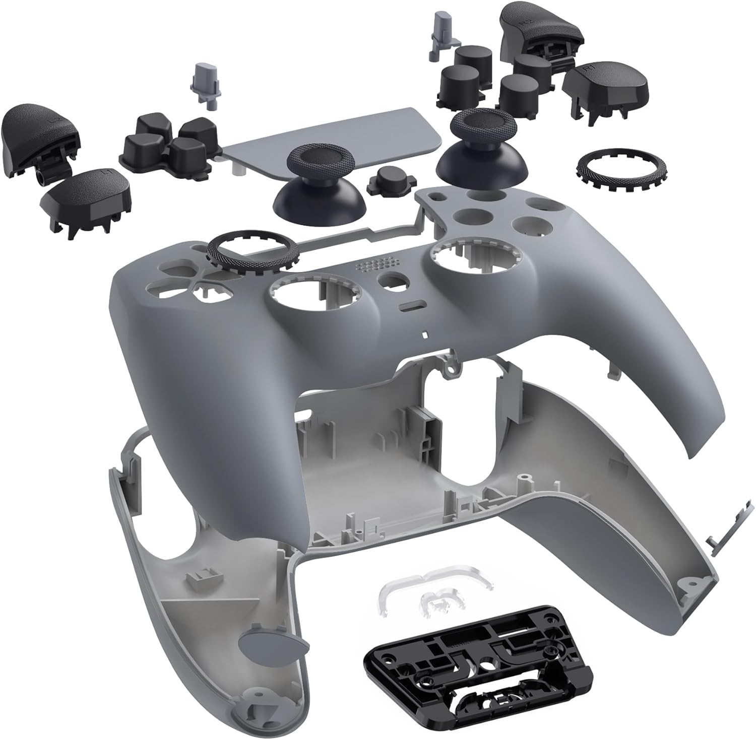 eXtremeRate Luna Redesigned Full Set Housing Shell Buttons Touchpad Cover Compatible with ps5 Controller BDM-030 040 050, New Hope Gray Replacement Top Bottom Cover Case Compatible with ps5 Controller - Image 4