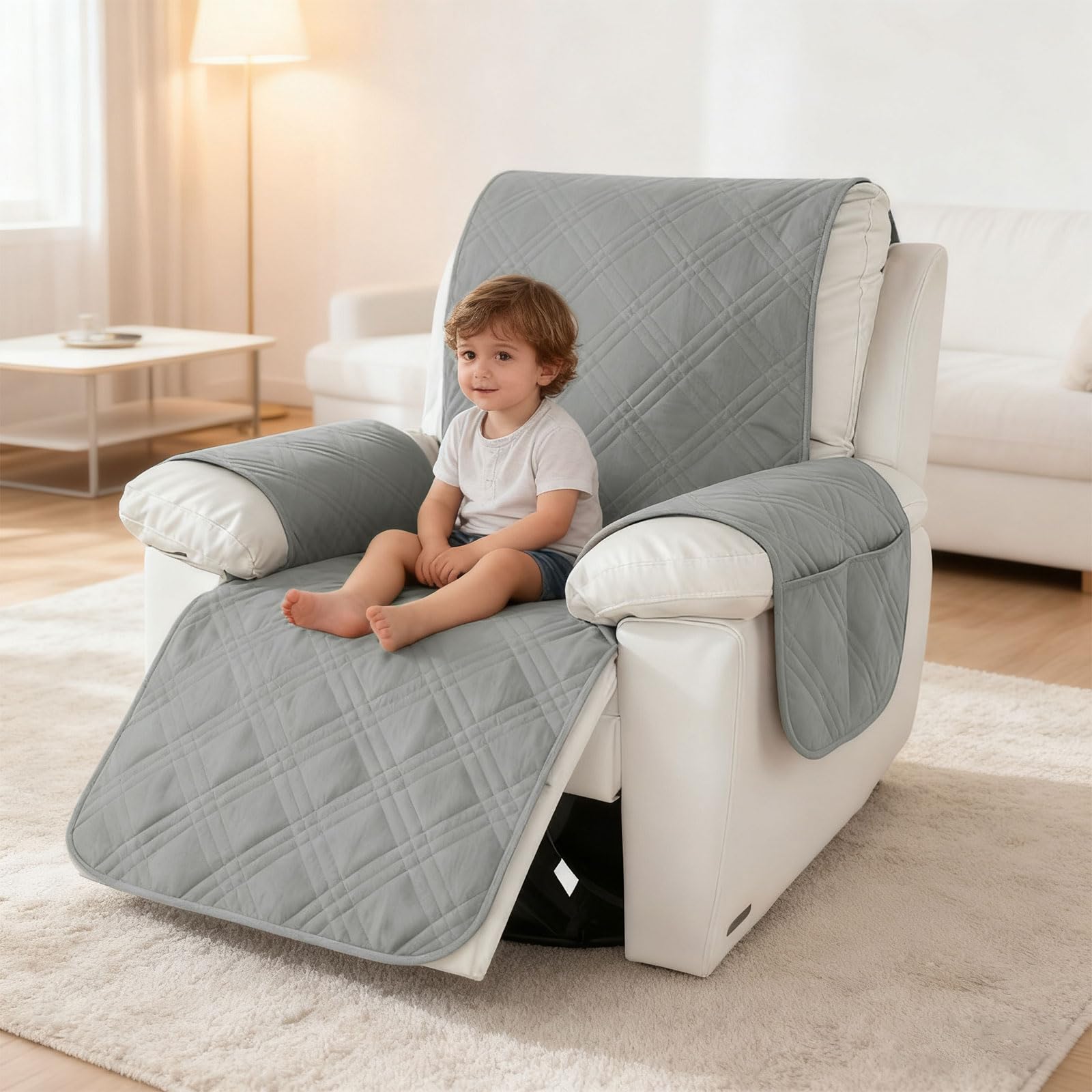 Copripoltrona con tasche, antiscivolo e lavabile, per poltrona relax e poltrone TV, protezione perfetta da peli di animali, macchie e usura (grigio chiaro)