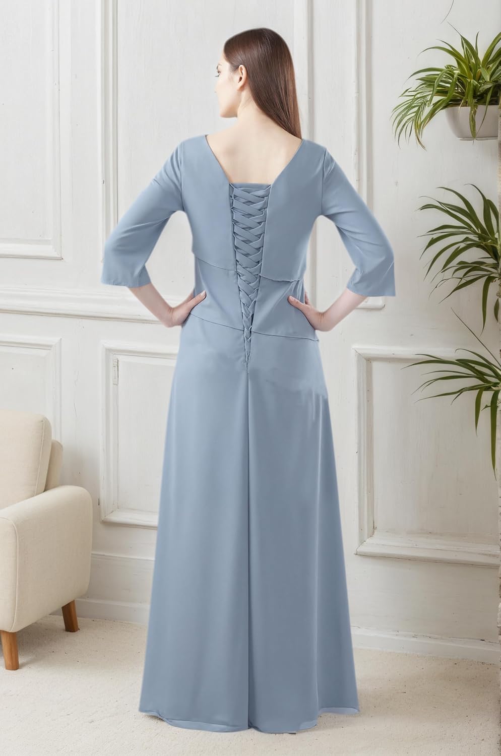 Mother of The Bride Dresses for Women Chiffon Long Ruffle Wedding Guest Formal Party Evening Gown RO5 - Image 4