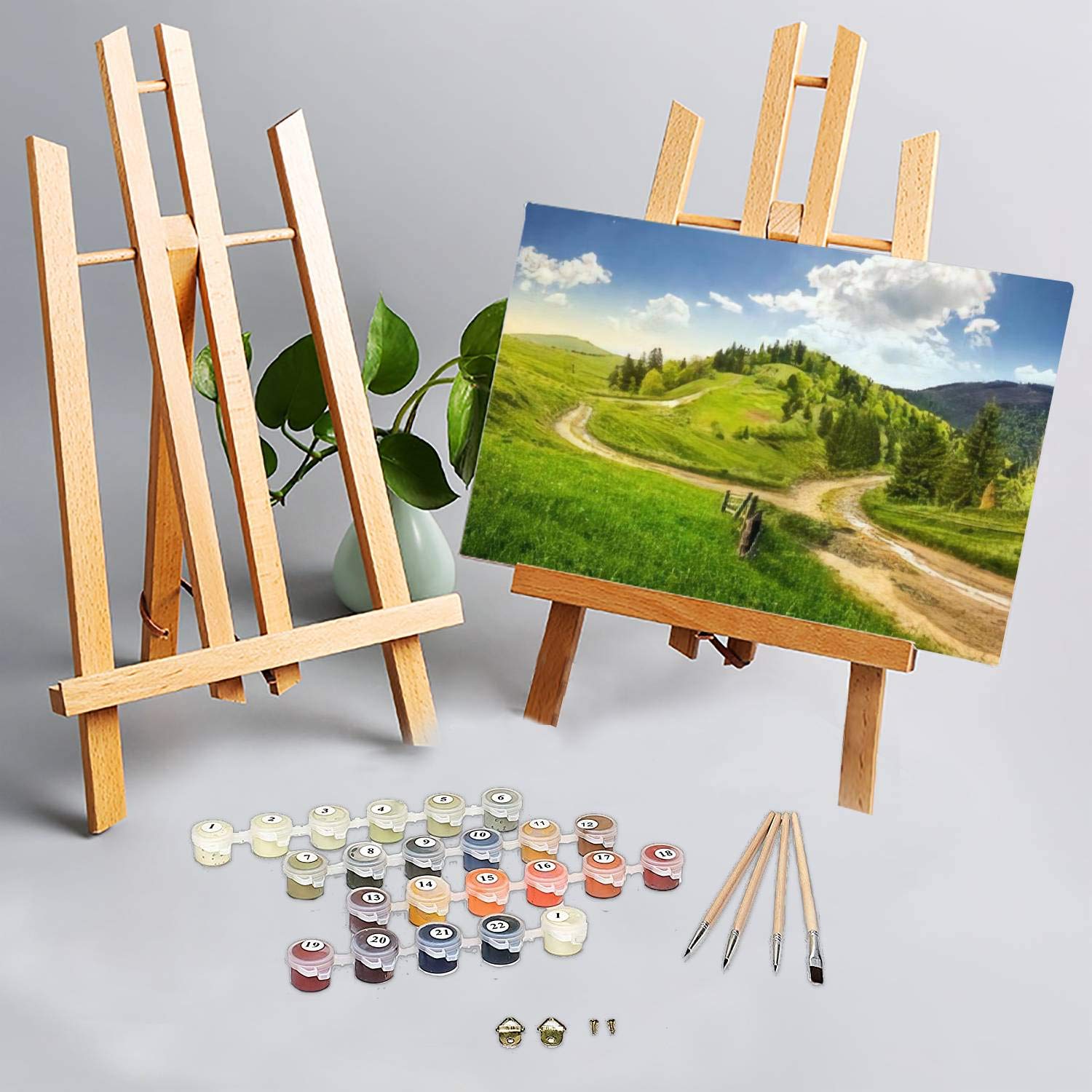 Paint by Number Kits for Adult Beginner Kids, Composite Autumn Landscape Fence Near The Cross Road on Hillside DIY Digital Oil Painting Kit Framed Canvas Kit Wooden Frame Art Wall Decor 16"x20"
