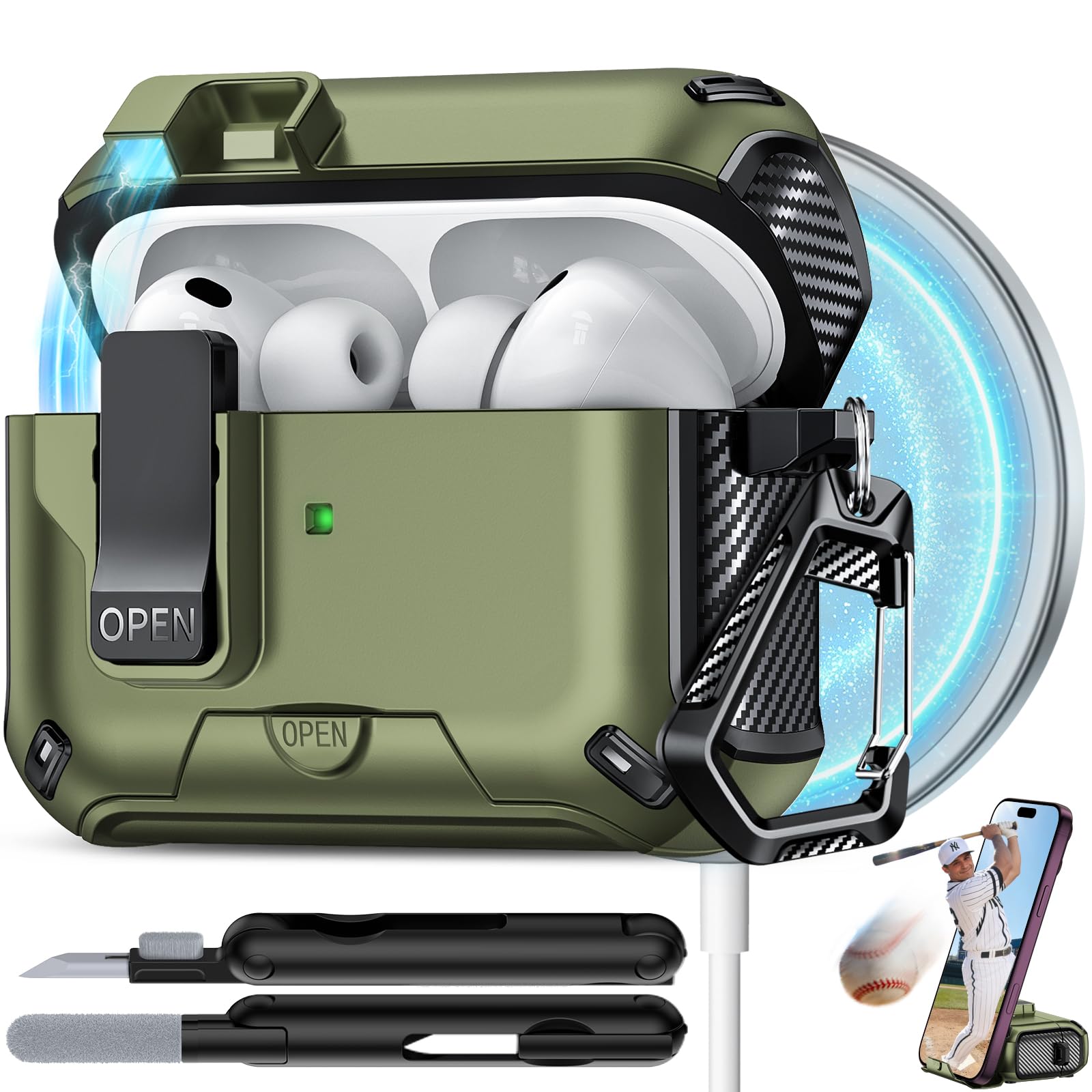 for AirPods Pro 3 Case with Lock (Dark Green)