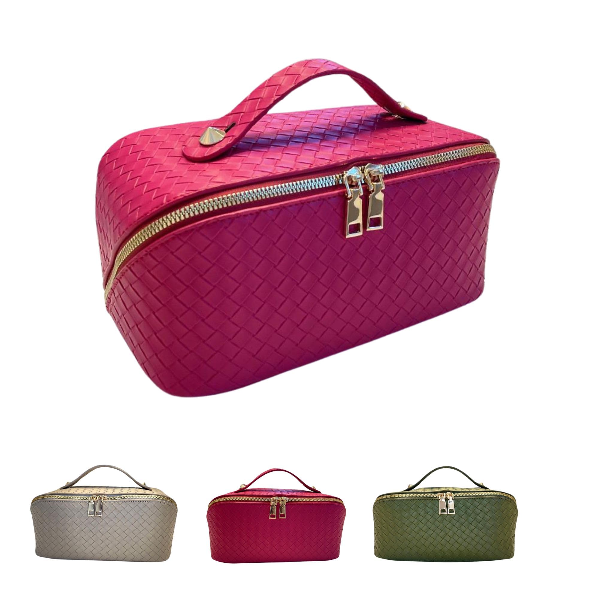 Li&KoTravel Makeup Bag, Large Travel bag, Waterproof Cosmetic bag, Travel Makeup Bag With Handle and Divider, toiletry bag for Women (Pink)