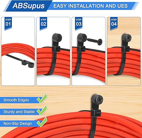 Miniatura 2 de Paquete de 300 bridas negras con orificio de montaje para tornillo, correas de cremallera resistentes de 90 libras para montaje, diseño profesional