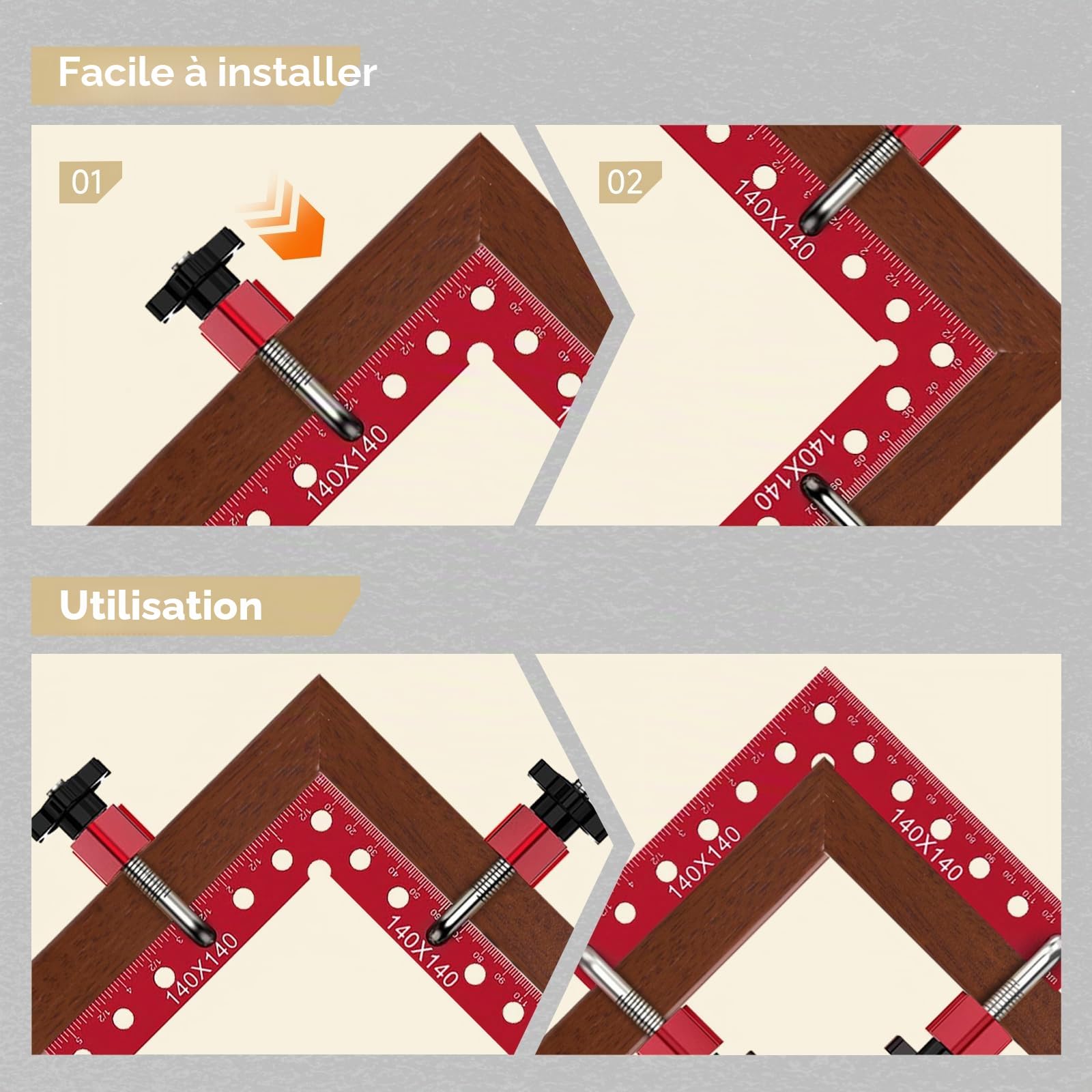 équerres De Positionnement à 90°, Lot De 4 équerre De Positionnement à 90° 140 Mm (5,5 Pouces) En Aluminium Outils De Menuiserie équerre Charpentier Pour Le Travail Du Bois Et Le Bricolage Rouge