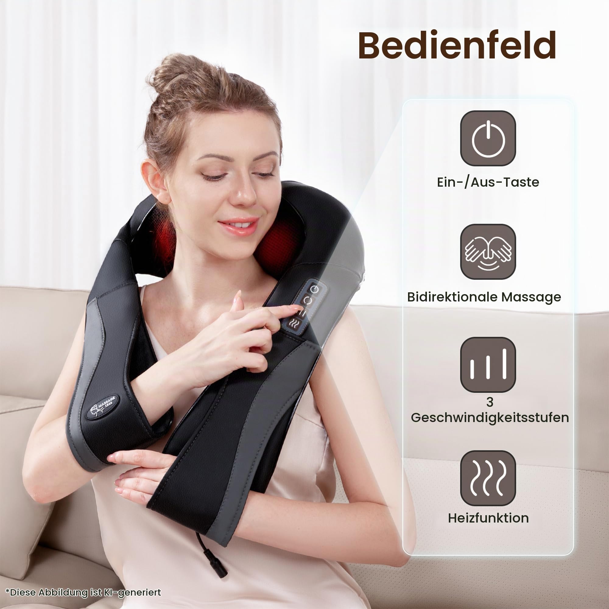 Nackenmassagegerät Schulter mit Wärme, Elektrisches Rücken Massagegerät mit 3D-Rotation Massage und Einstellbaren Geschwindigkeiten für Haus Büro