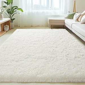 6x9 Rugs for Living Room, Large Fluffy Cream White Area Rugs for Bedroom, Soft Carpet Shag Kids Room Rug, Non-Slip Fuzzy Rugs Indoor (6ft x 9ft, Cream White)