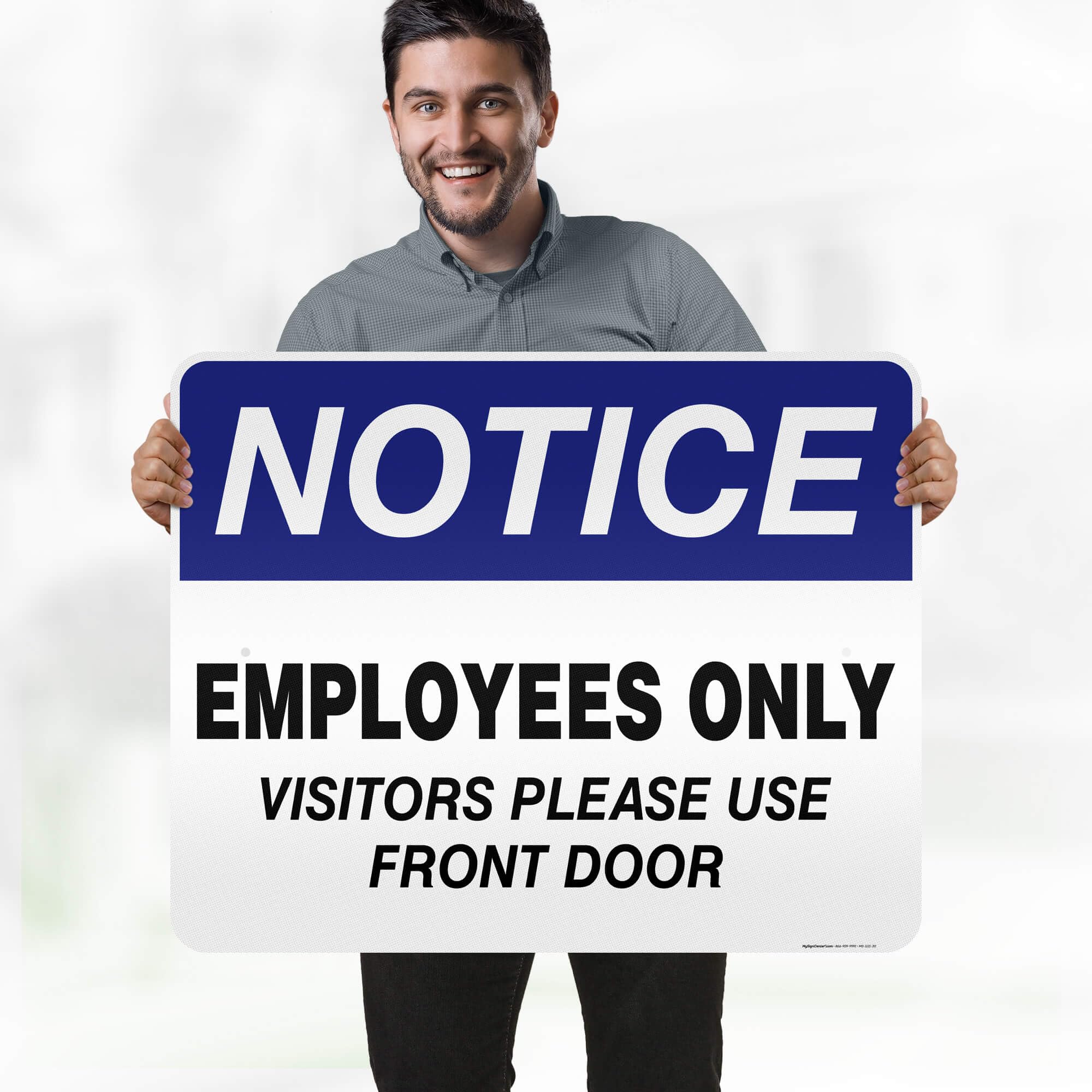 Employee Only Visitor Please Use Front Door Sign, 24x30 Inches, 3M EGP Reflective .080 Aluminum, Fade Resistant, Made in USA by My Sign Center