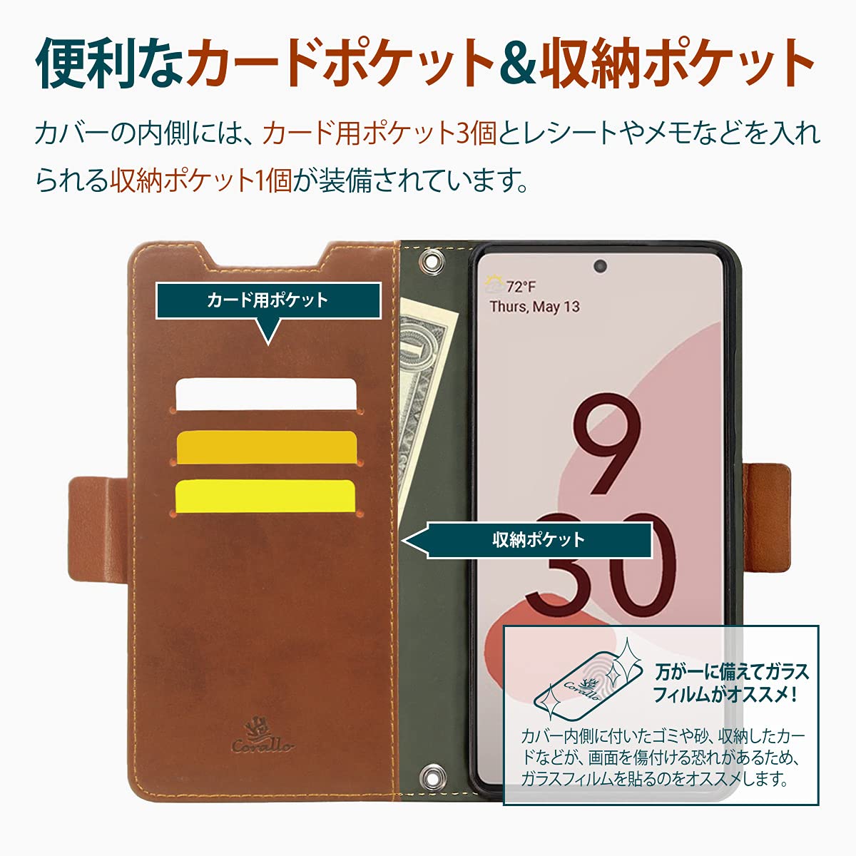 Amazon.co.jp: 【Corallo】 Pixel 6a 対応 ケース 手帳型 デニム