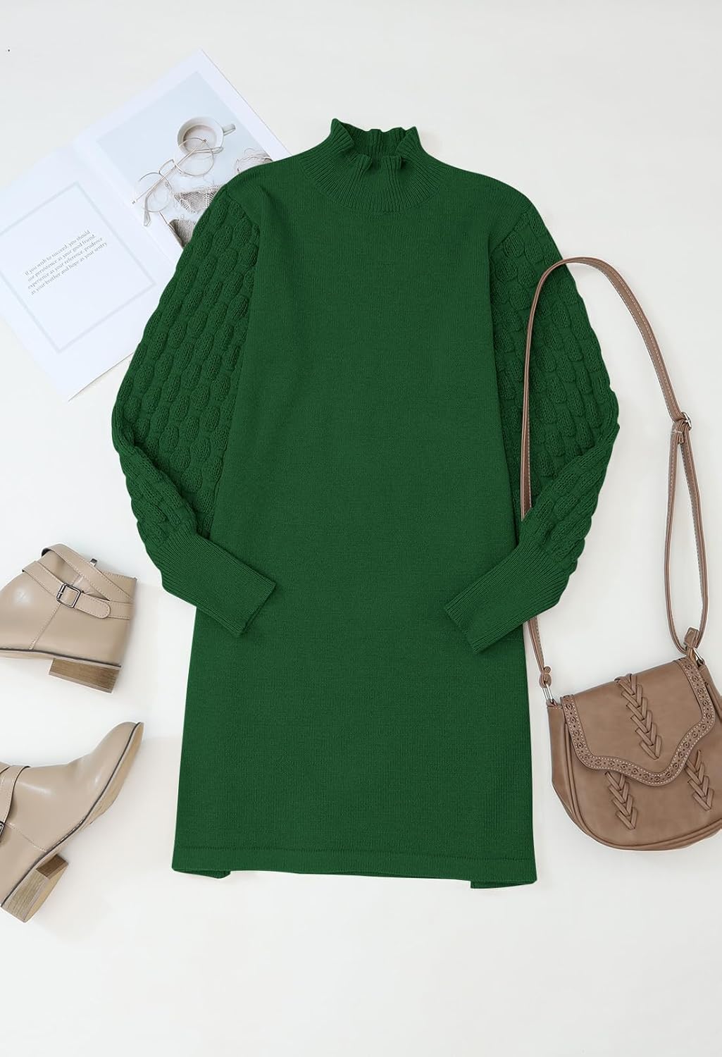 HUUSA Winter Dresses for Women 2025 Fall Puff Long Sleeve Sweaters Loose Mock Neck Outfits Sexy Mini Dress Going Out - Image 7