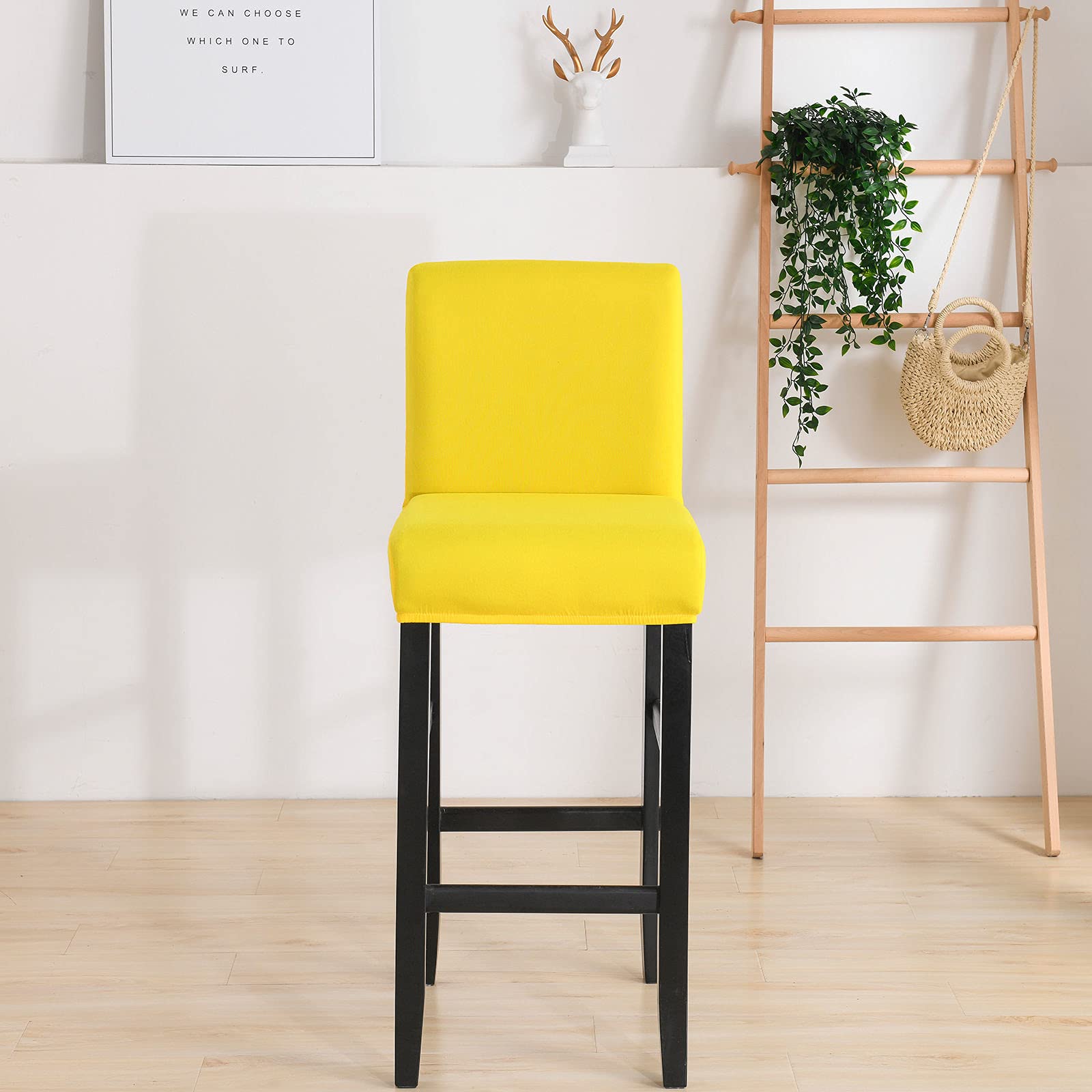 Housse De Tabouret De Bar Avec Dossier Jaune – 2 Pièces, Extensible En Spandex Doux, Lavable, Protection Élégante Pour Chaise De Bar Et Comptoir