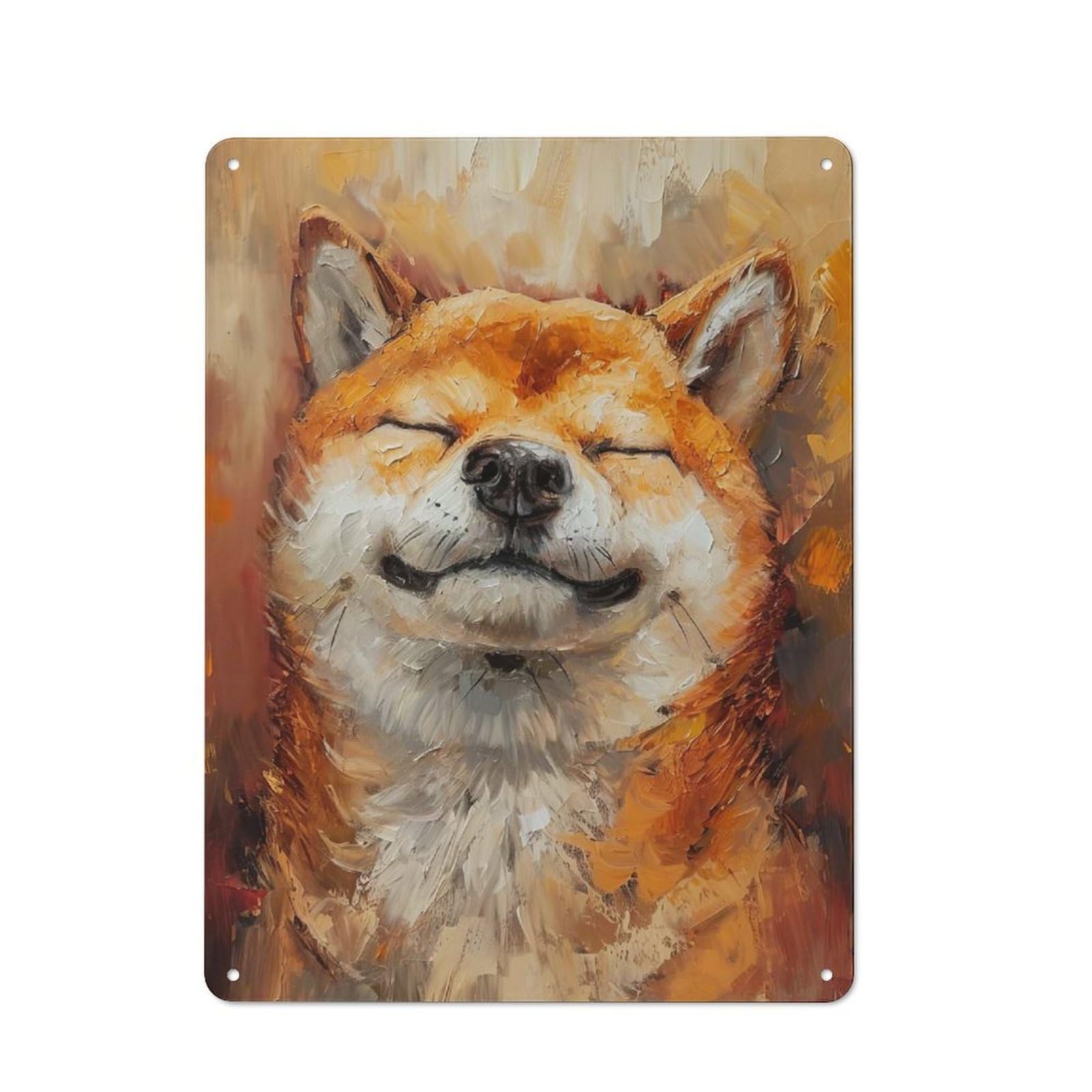 Junmoney Smiling Shiba Inu Oil Painting Tin Sign With Design 40X30cm, Weathered Look Industrial Wall Art For Workshop, Basement, Shed Or Games Room