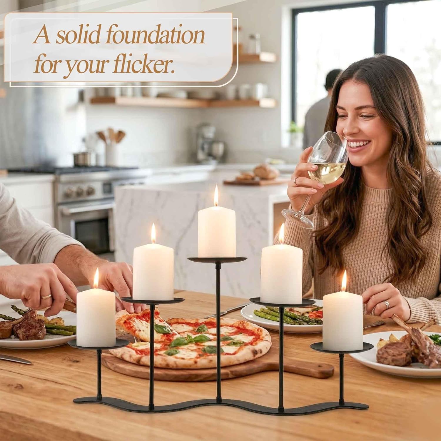 Fireplace Candle Holder for Home Decor: 17 inch Candle Stand for Indoor Dining Living Room - Black Metal Pillar Candelabra for Outdoor Wedding Party - Advent Halloween Christmas