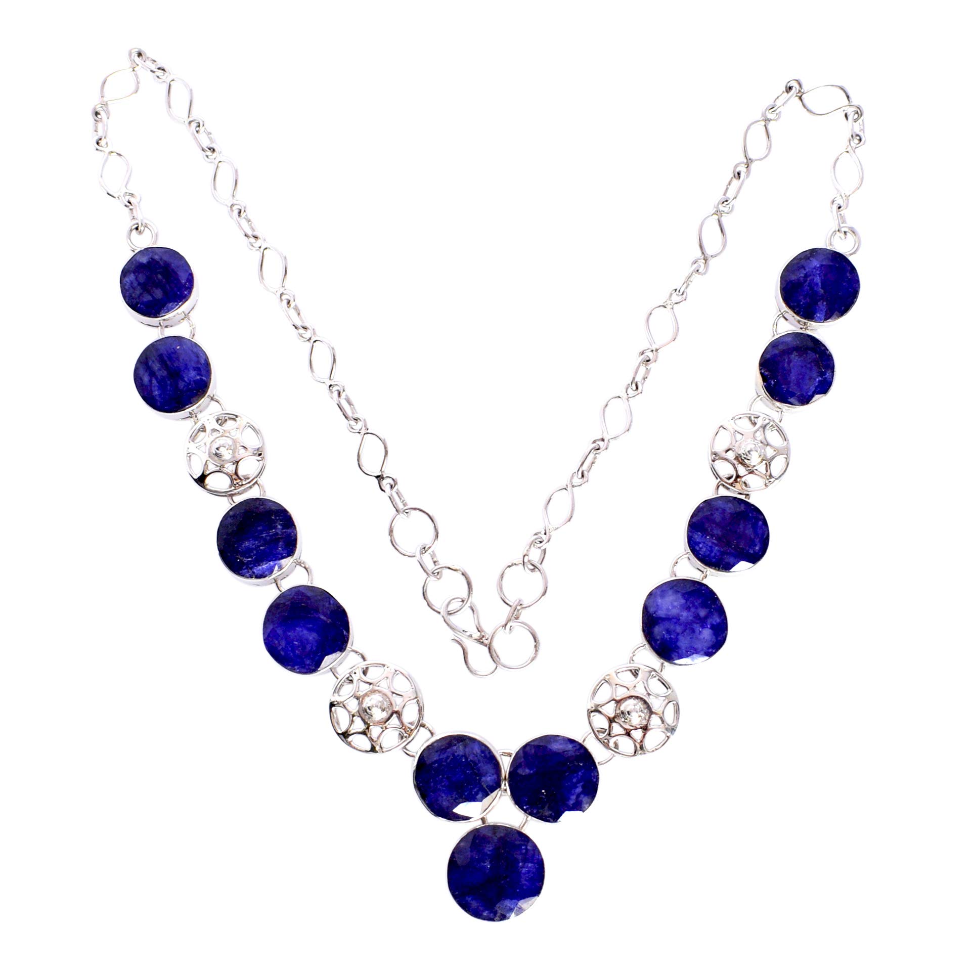 Collar de plata de ley 925 con zafiro azul corindón FSJ-5529 para mujer 8