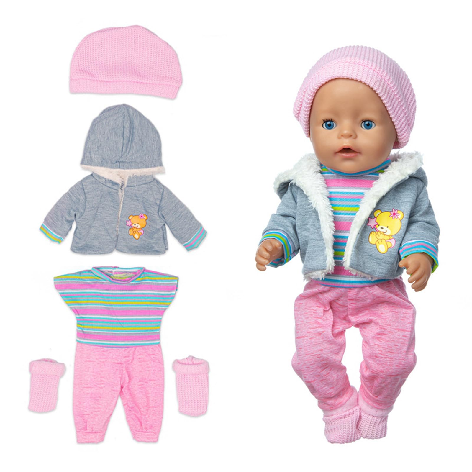 Set Vêtements Poupée 43-48 Cm – Manteau, Combinaison, Bonnet Et Chaussettes, Tissu Doux