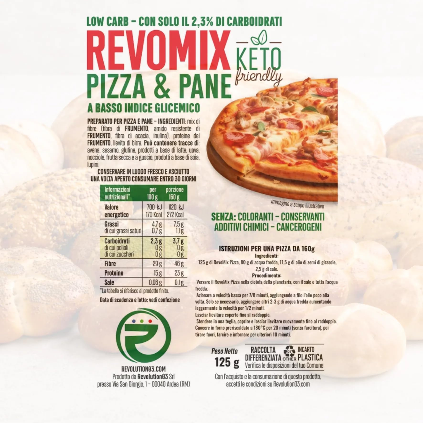 Revo Mix Farina Keto | Preparato Pizza Low Carb | Keto Friendly | Basso Indice Glicemico | Ricco Proteine | Artigianale | Ipocalorico | Made in Italy | 2 CONFDA 500G