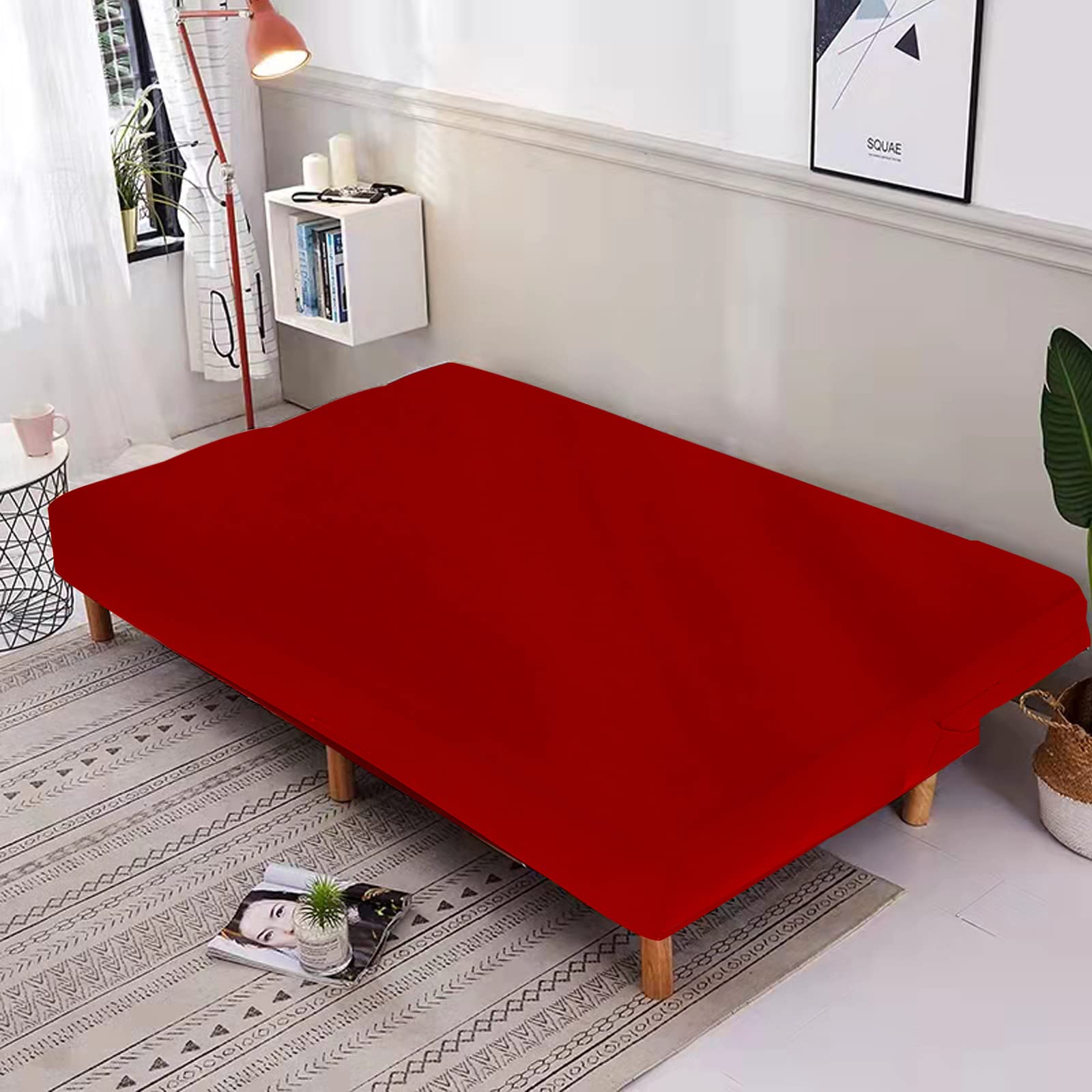 Jaotto Copridivano 2/3 Posti Senza Braccioli Elasticizzato, Fodere Copridivano Letto Antigraffio Lavabile Rimovibile, Copridivano Clic Clac Elastico Pieghevole Antiscivolo per Casa Soggiorno,Rosso