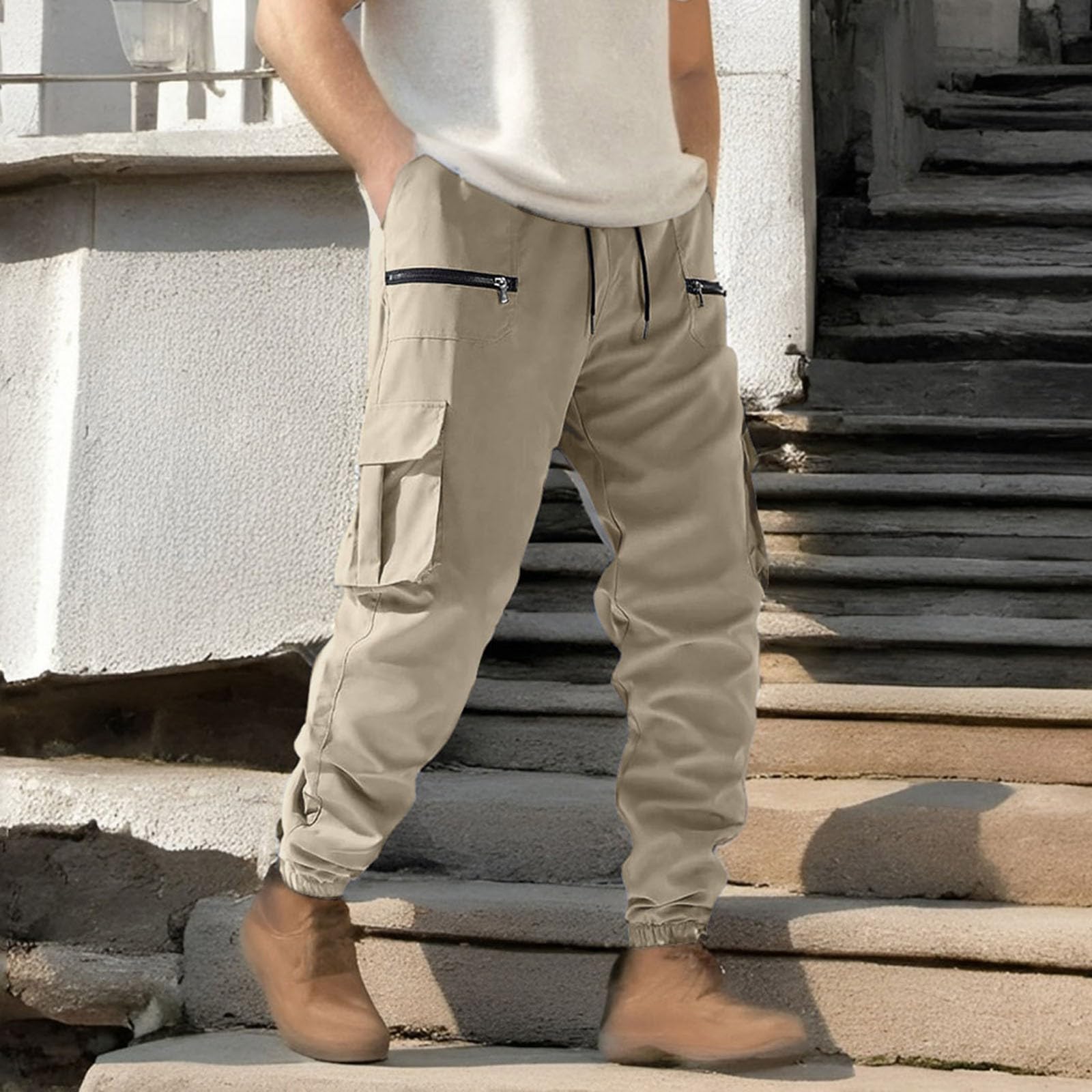Pantalones cargo de deporte para hombre, elásticos, de algodón, elásticos, para el tiempo libre, corte regular, pantalones de traje, pantalones de traje, ropa deportiva con muchos bolsillos,