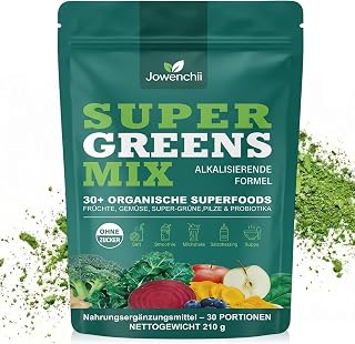 Grüne Entgiftungspulver, Grünes Superfood Pulver Helfer– 33 Zutaten mit Spirulina, Chlorella, Pflanzenstoffen – Greens Pulver mit Ballaststoffen, Enzymen & Probiotika – Vegan, ohne Zuckerzusatz