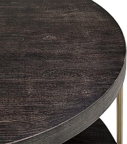 Miniatura 5 de Mesa auxiliar redonda con estante de almacenamiento de 2 neumáticos, mesa auxiliar de sofá industrial, mesa de teléfono de 22 pulgadas, mesita de