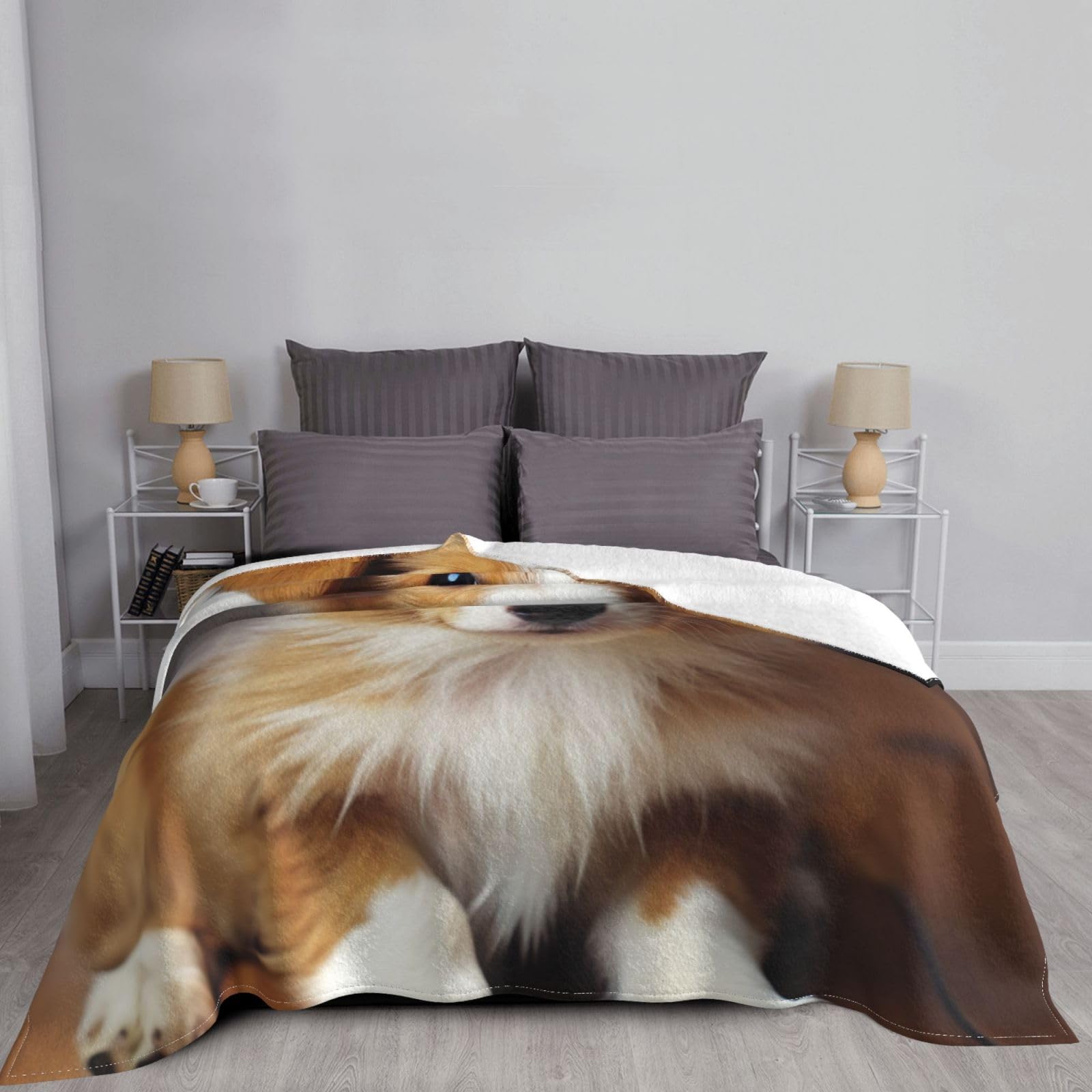 Überwurfdecke Mit Hundemotiv – 127x152 Cm, Weiches Fleece, Beige, Für Haustier & Wohnzimmer