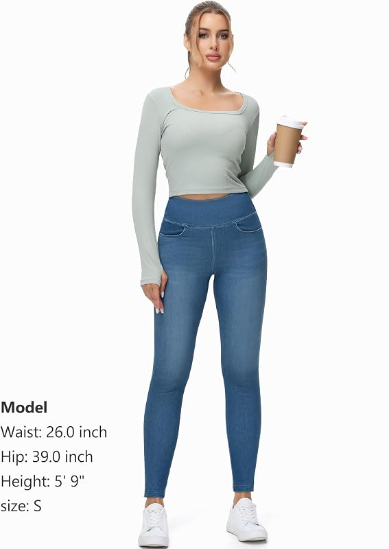 THE GYM PEOPLE Women's High Waisted Jeggings Pants Stretchy Jean Leggings image 6