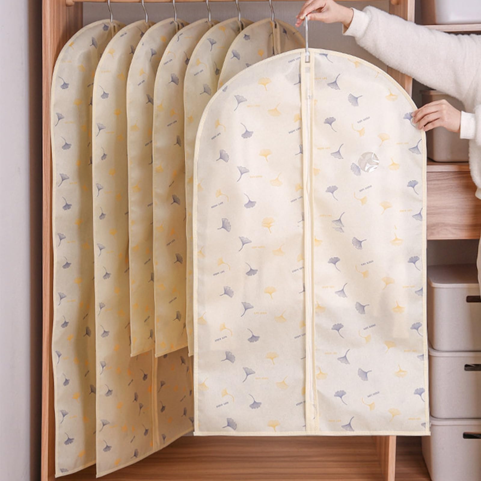 Set da 5 Copri Abiti Tessuto Non Tessuto Apertura per Gruccia Cerniera | Finestra Trasparente Bordatura Accurata Tessuto Impermeabile per Cappotti Giacche Camicie(Gray,60*135cm/24*53in)