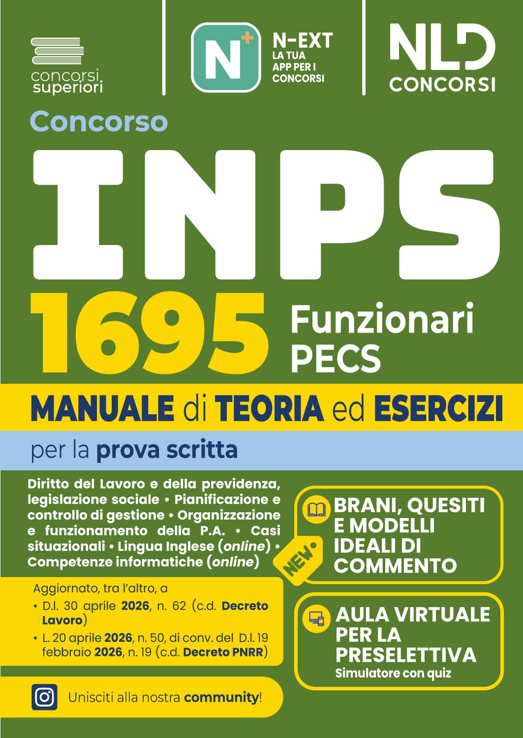Concorso INPS 2026 1695 Funzionari PECS prova scritta. Manuale di teoria ed esercizi. Con software di simulazione