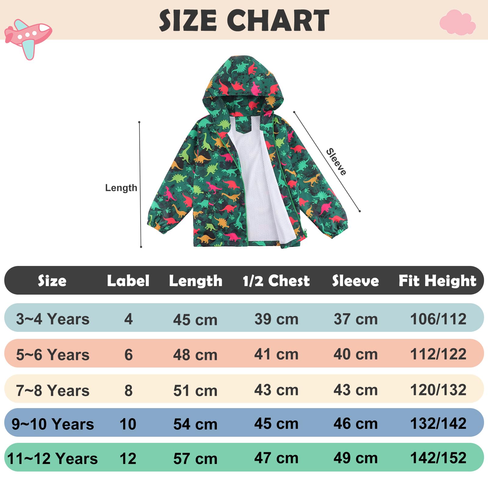 LACOFIA Chaqueta Impermeable para Niños Cazadora Cortavientos Abrigos con Capucha Chubasquero Ligero con Forro para Niños 3~12 años
