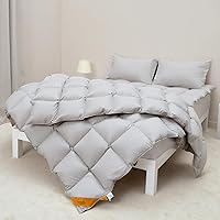 Vista 2 de Edredón de plumas tamaño individual, lujoso relleno de edredón para todas las estaciones, color gris claro, tela ultrasuave a prueba de plumón