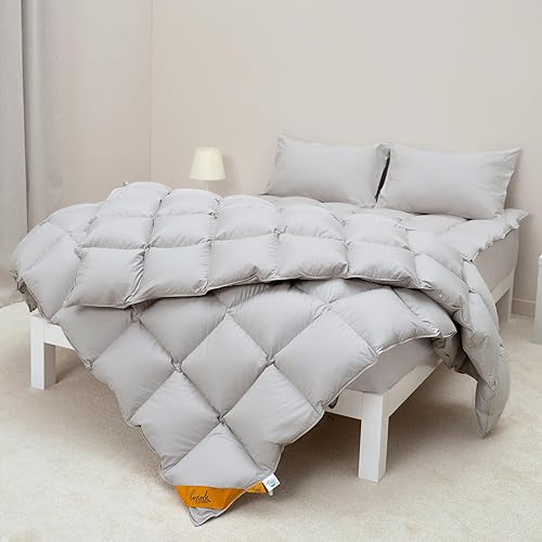 Miniatura 2 de Edredón de plumas tamaño individual, lujoso relleno de edredón para todas las estaciones, color gris claro, tela ultrasuave a prueba de plumón,