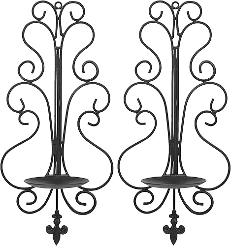 Miniatura 8 de Juego de 2 candelabros de pared, candelabros de pared para sala de estar, comedor, dormitorio, portavelas de pared de metal antiguo negro para