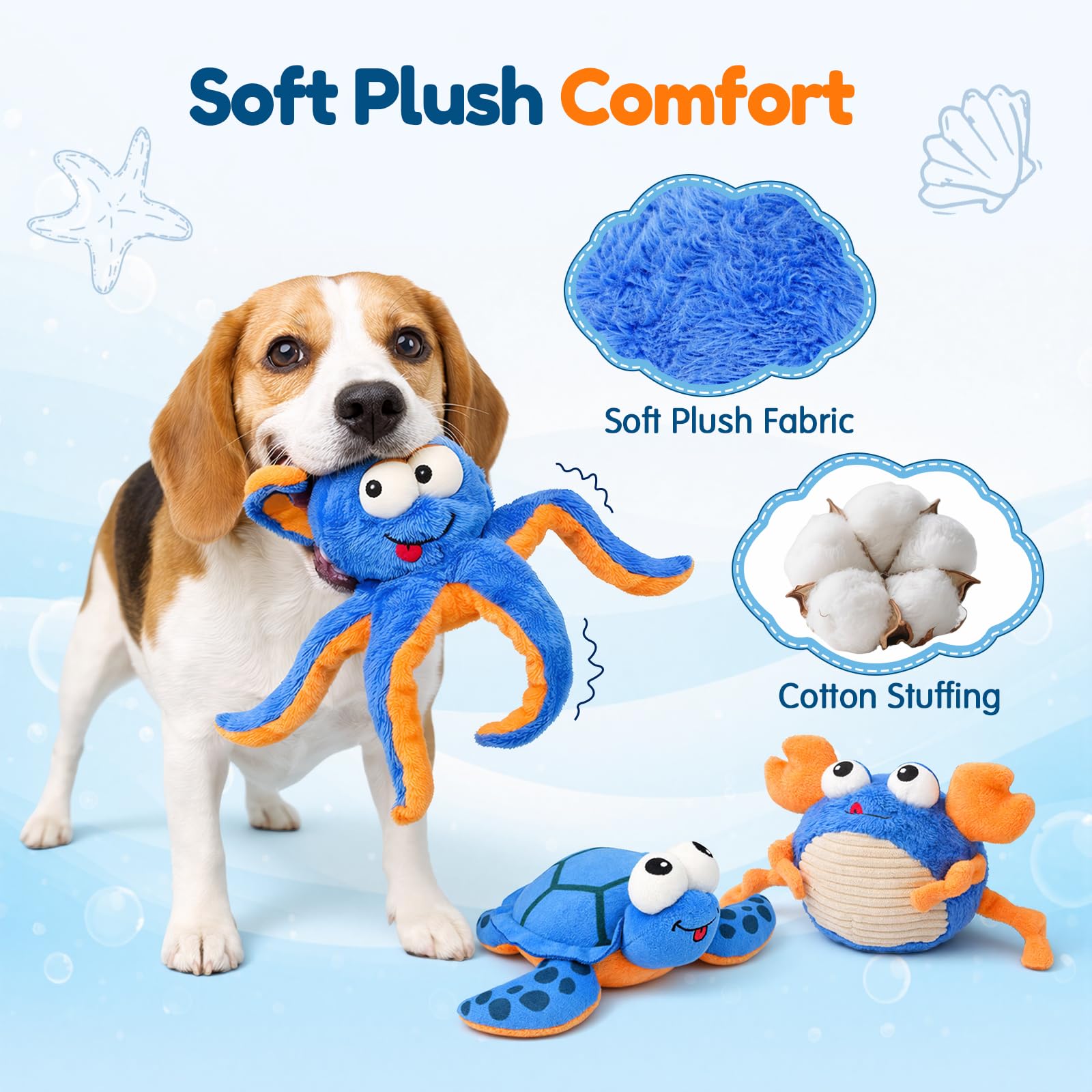 Quietschendes Hundespielzeug-Set – Ozean-Thema, Plüsch-Hundespielzeug für kleine und mittelgroße Hunde, Welpenspielzeug, um Hunde zu beschäftigen, Hundegeschenk