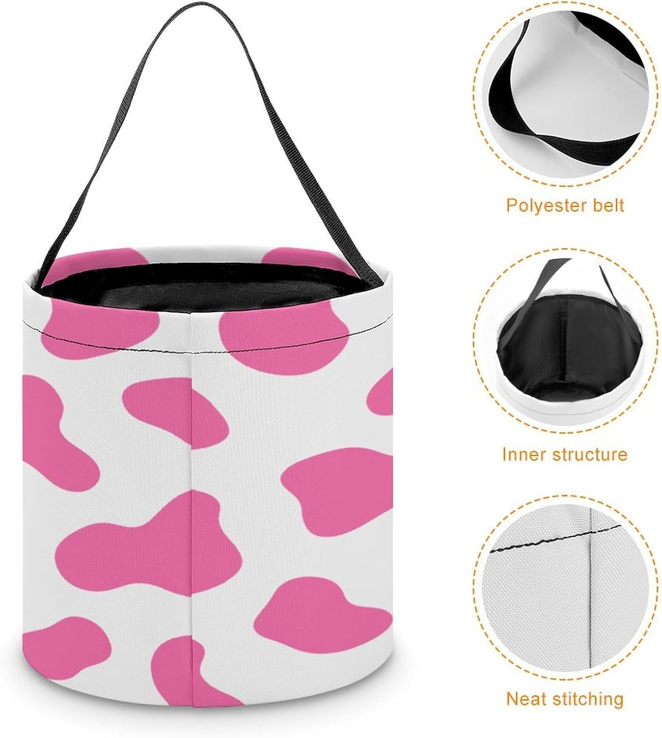 Pink Color Blocks Halloween Trick Or Treat Bucket Candy Tote Hand‑held Pouch for Cosplay Theme Party Gift Storage image 4