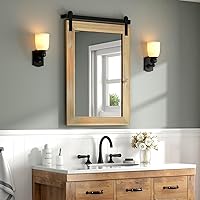 Vista 12 de COGOOD - Espejo de puerta de granja estilo granero - 41" x 26" Espejo de pared con marco de madera rústica para baño, sala de estar, decoración